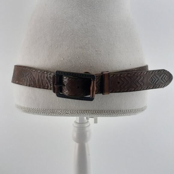 Lucky Brand Southwestern Pattern Machine Tooled Geometric Brown Leather Size 36 - Picture 13 of 13